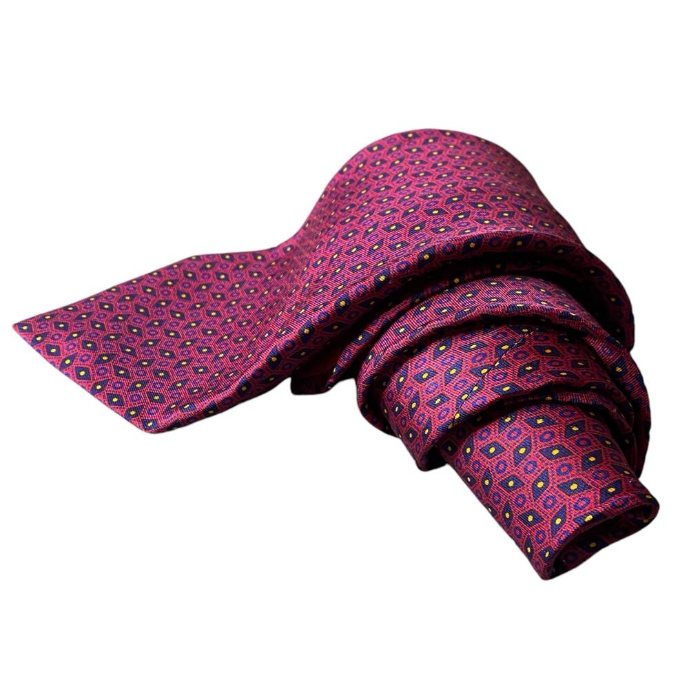 Balenciaga 100% Silk Necktie LUXURY Made in Italy Red with Blue Geometric Tie